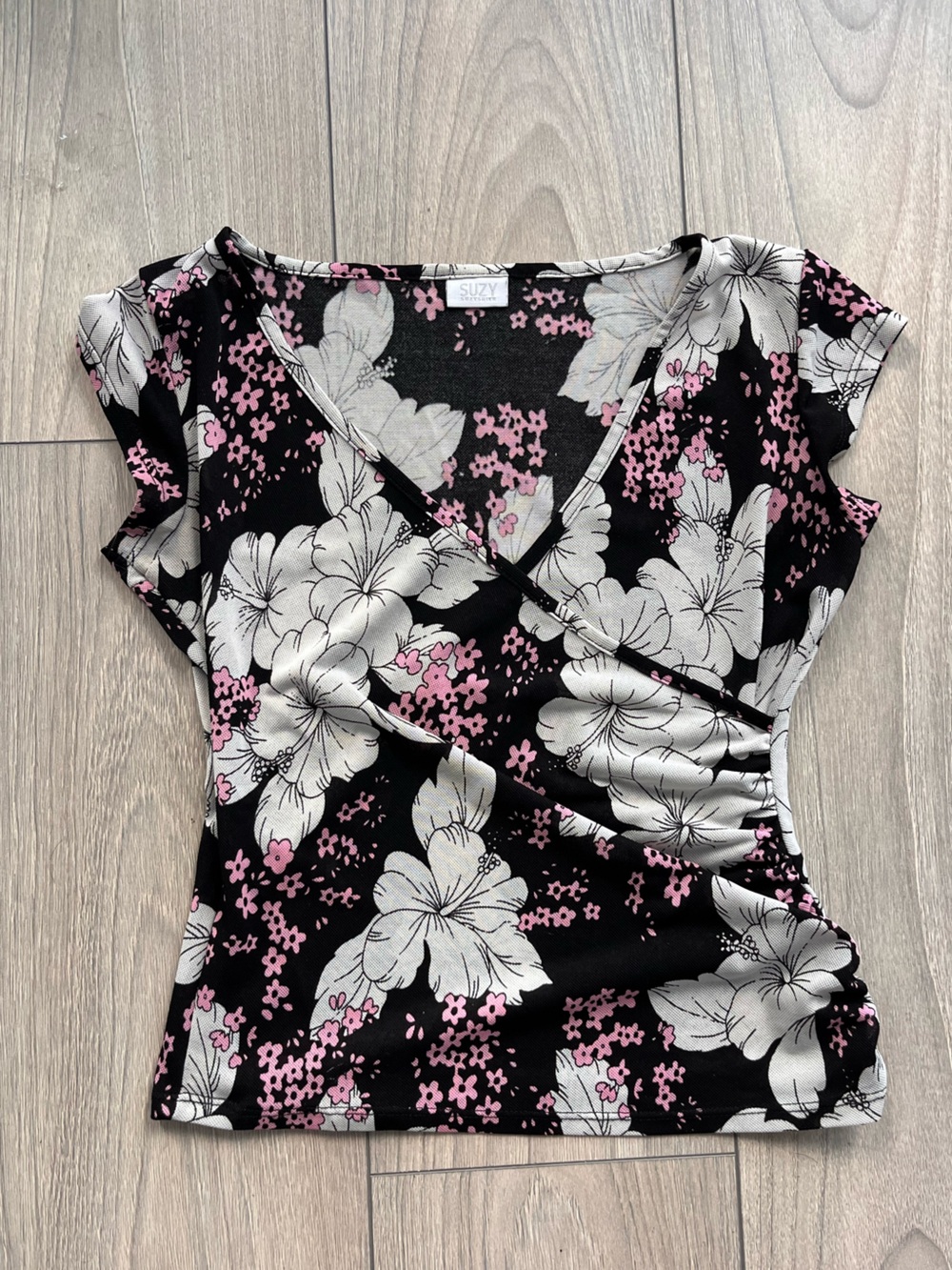 Y2K Vintage Hibiscus Floral Print Wrap Top